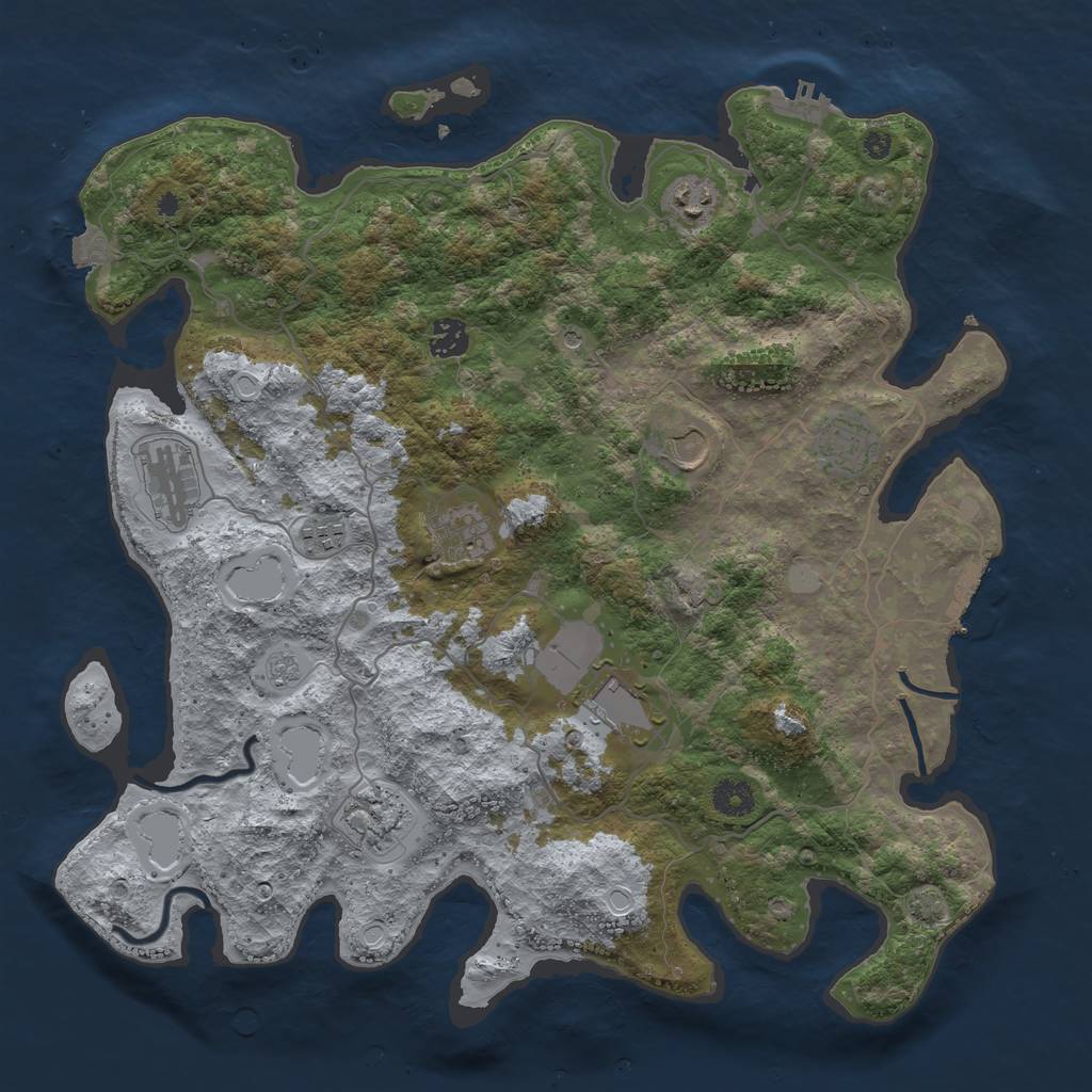Rust Map: Procedural Map, Size: 4000, Seed: 2001607241, 17 Monuments