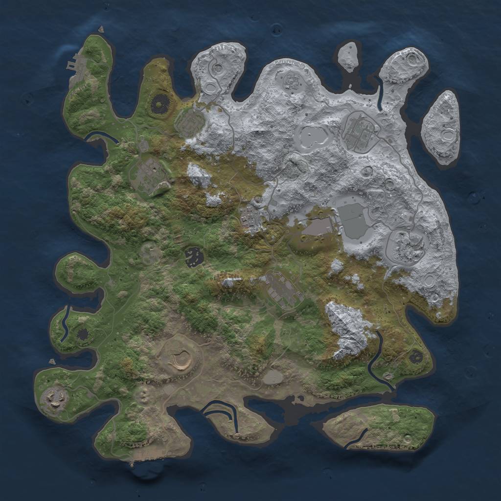 Rust Map: Procedural Map, Size: 3800, Seed: 46733001, 17 Monuments