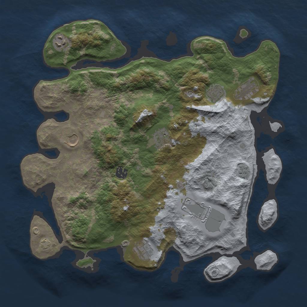 Rust Map: Barren, Size: 3750, Seed: 3232, 13 Monuments