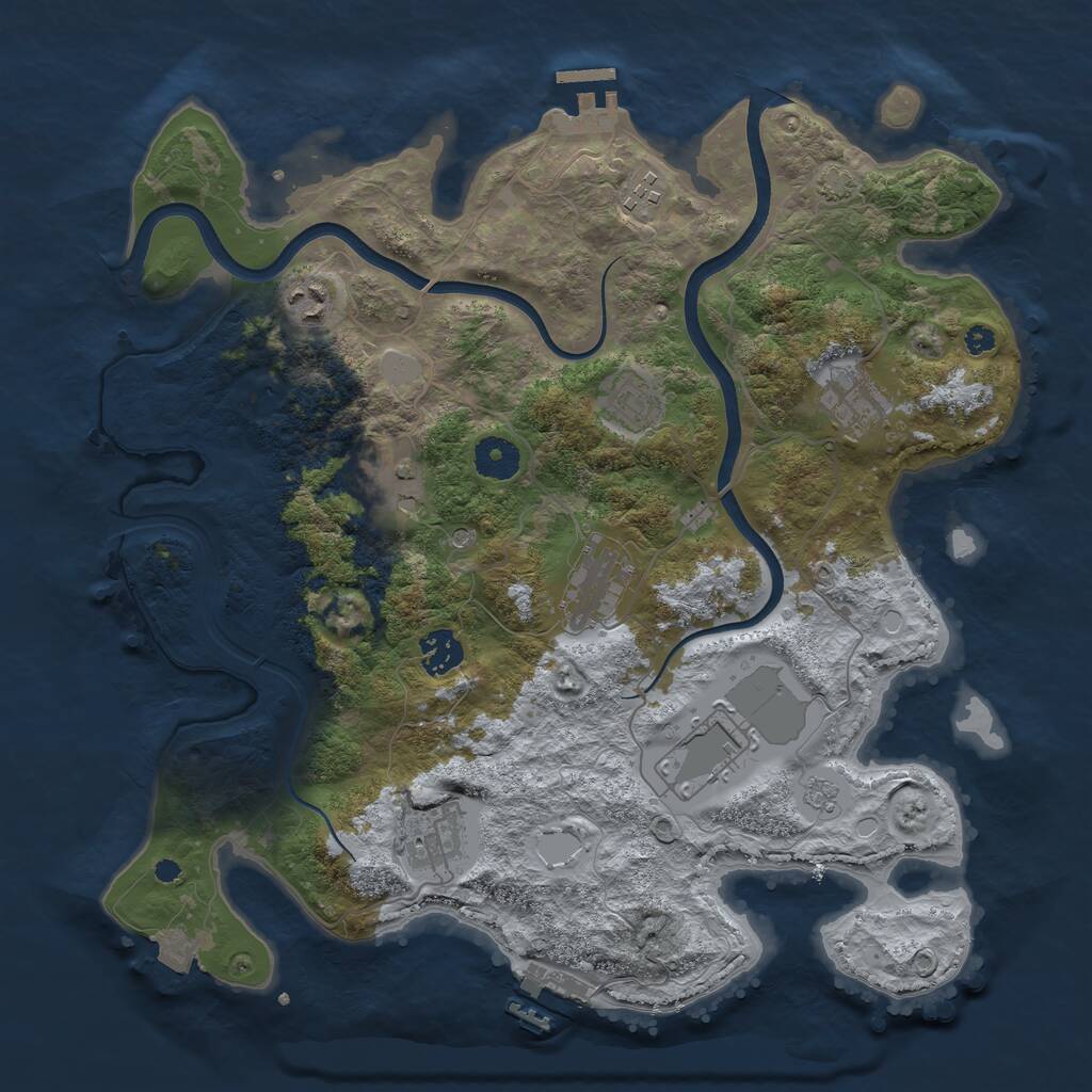 Rust Map: Procedural Map, Size: 3700, Seed: 1887703612, 15 Monuments