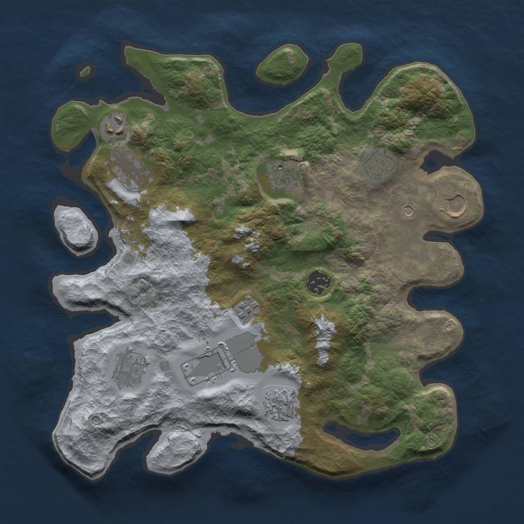 Rust Map: Barren, Size: 3500, Seed: 8680750, 13 Monuments