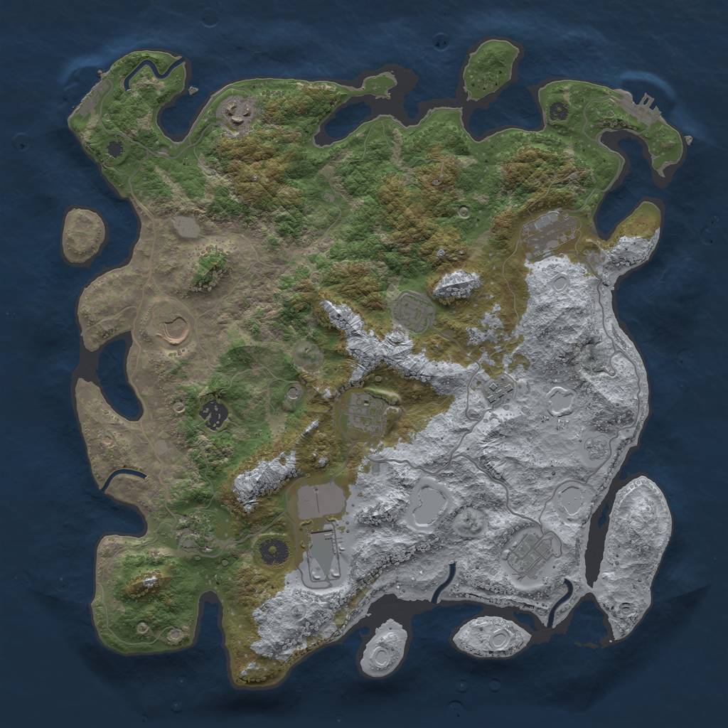 Rust Map: Procedural Map, Size: 3950, Seed: 680172592, 17 Monuments