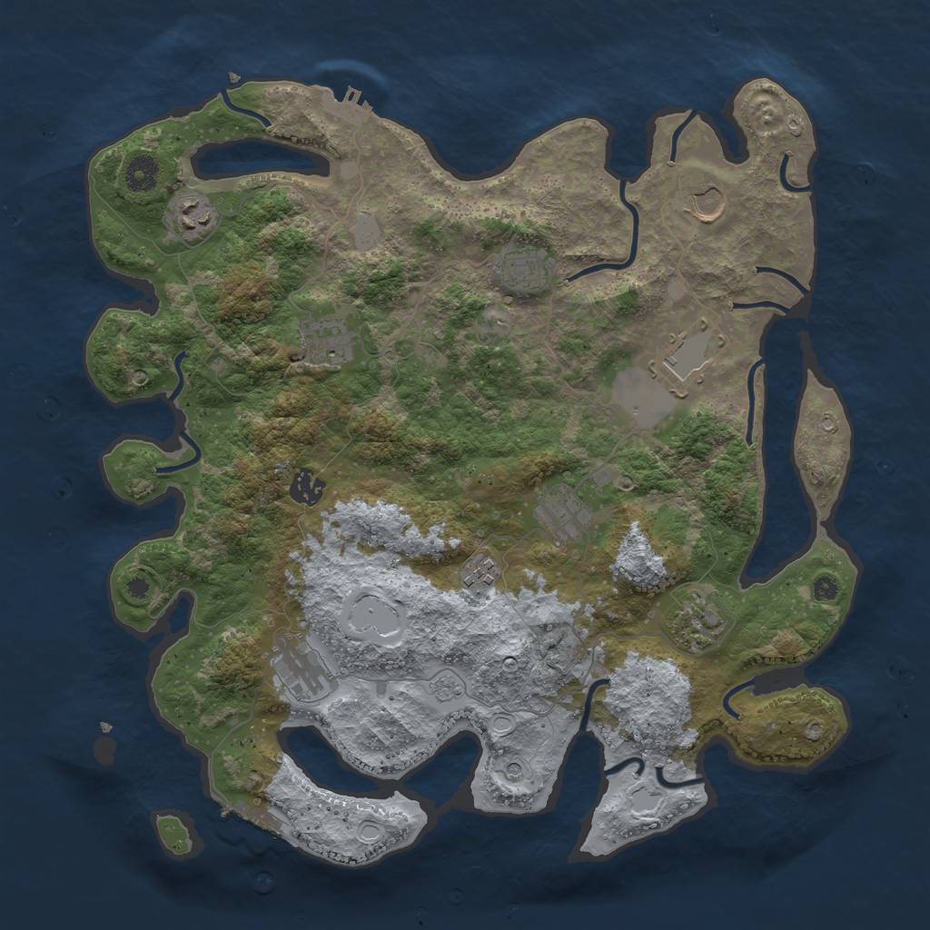 Rust Map: Procedural Map, Size: 3950, Seed: 1301513873, 17 Monuments