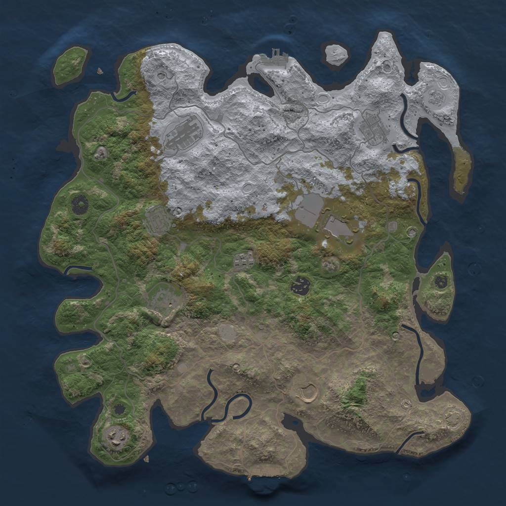 Rust Map: Procedural Map, Size: 4050, Seed: 990832607, 17 Monuments