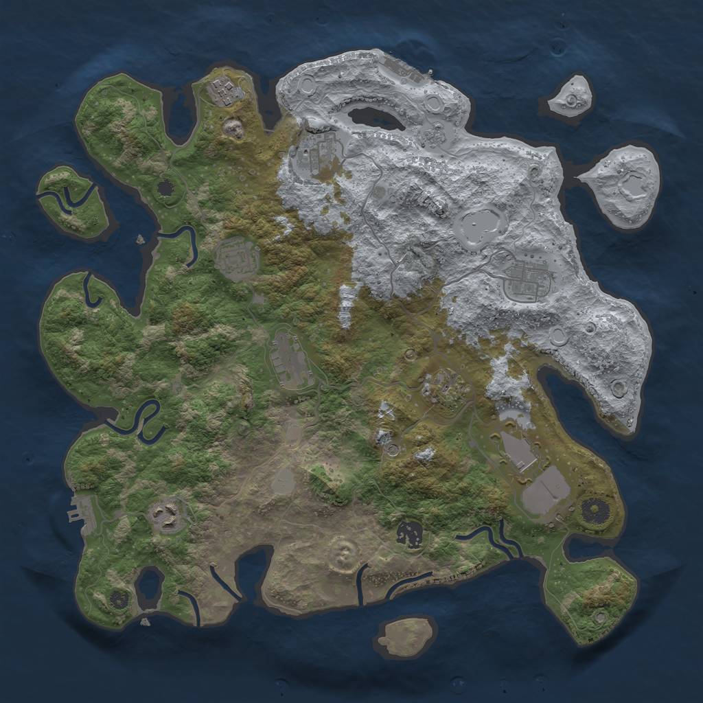 Rust Map: Procedural Map, Size: 3800, Seed: 696977, 16 Monuments