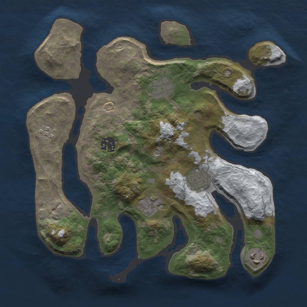 Rust Map: Barren, Size: 3000, Seed: 5555, 9 Monuments