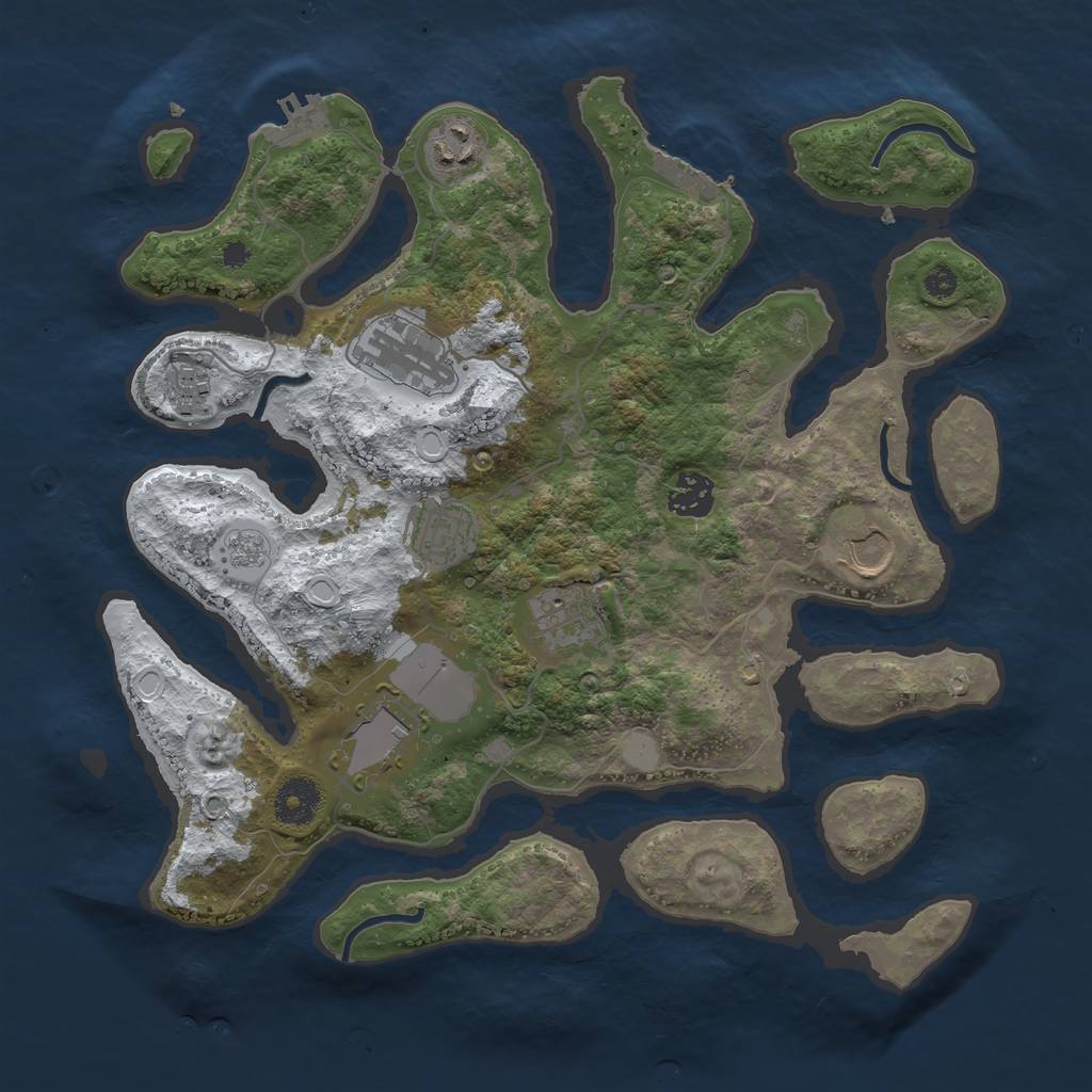 Rust Map: Procedural Map, Size: 3500, Seed: 789653, 16 Monuments