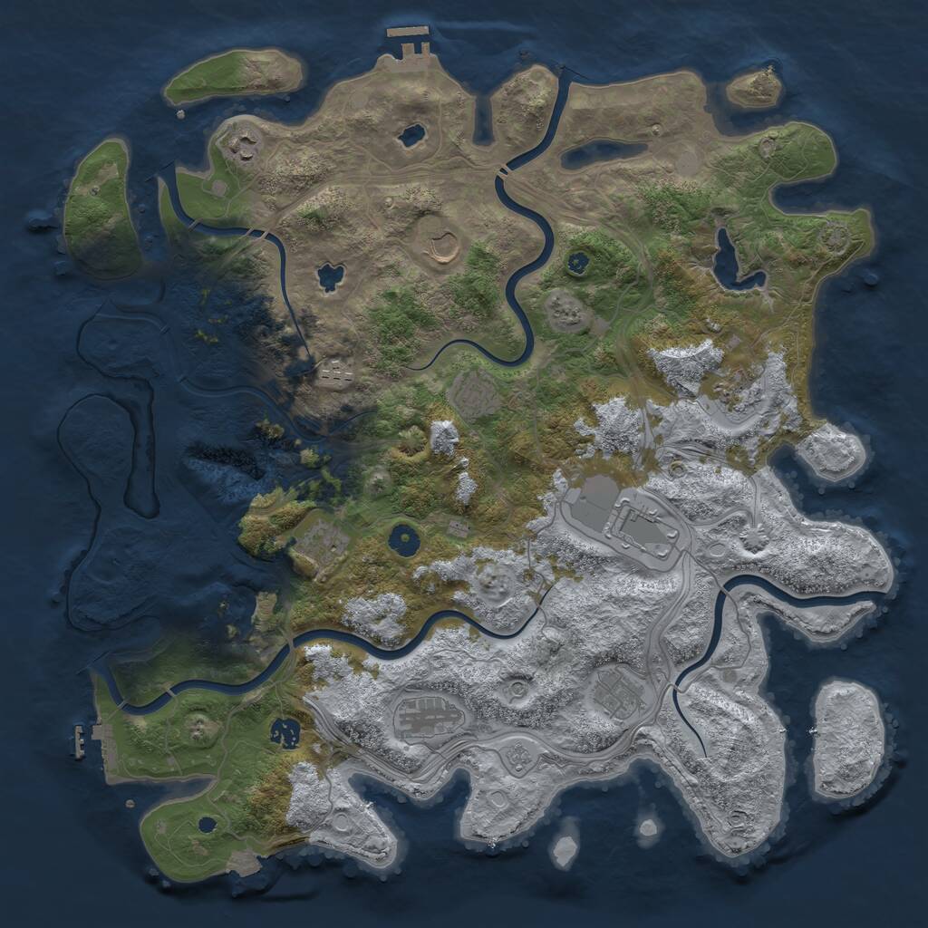 Rust Map: Procedural Map, Size: 4500, Seed: 869857, 16 Monuments