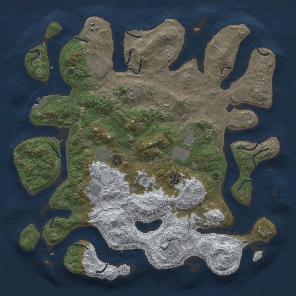 Rust Map: Procedural Map, Size: 4500, Seed: 4421538, 18 Monuments