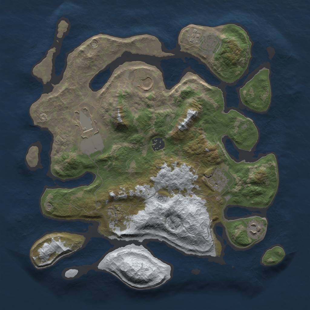 Rust Map: Barren, Size: 3500, Seed: 1244446488, 11 Monuments