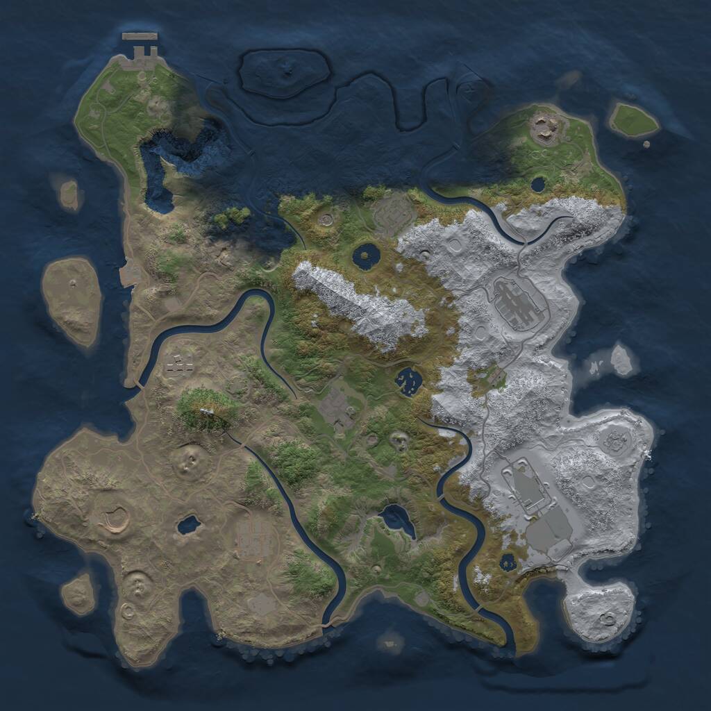 Rust Map: Procedural Map, Size: 4050, Seed: 153141587, 14 Monuments