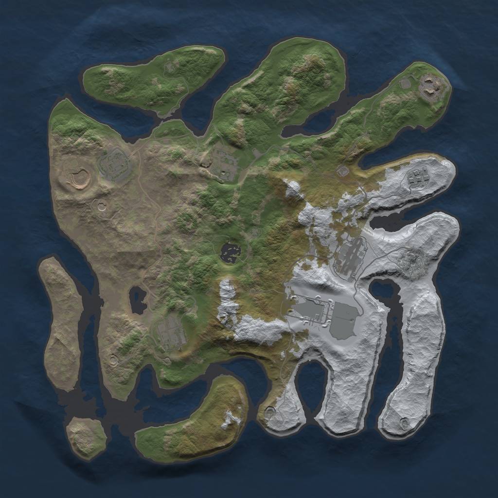 Rust Map: Barren, Size: 3700, Seed: 10, 12 Monuments