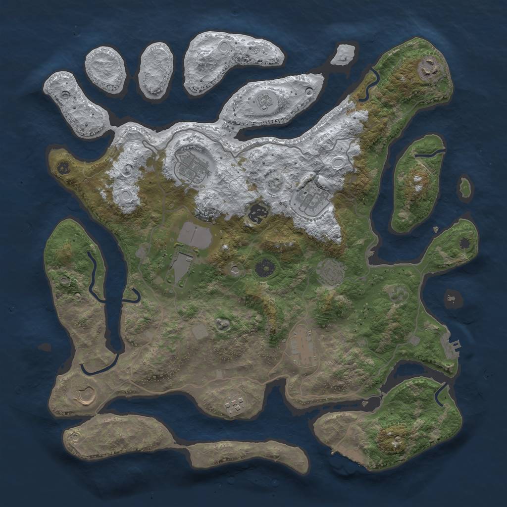 Rust Map: Procedural Map, Size: 4050, Seed: 1287139824, 18 Monuments