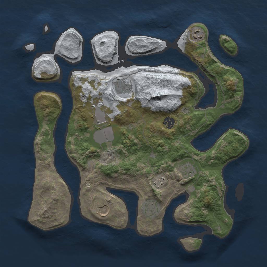 Rust Map: Barren, Size: 3500, Seed: 93643, 11 Monuments