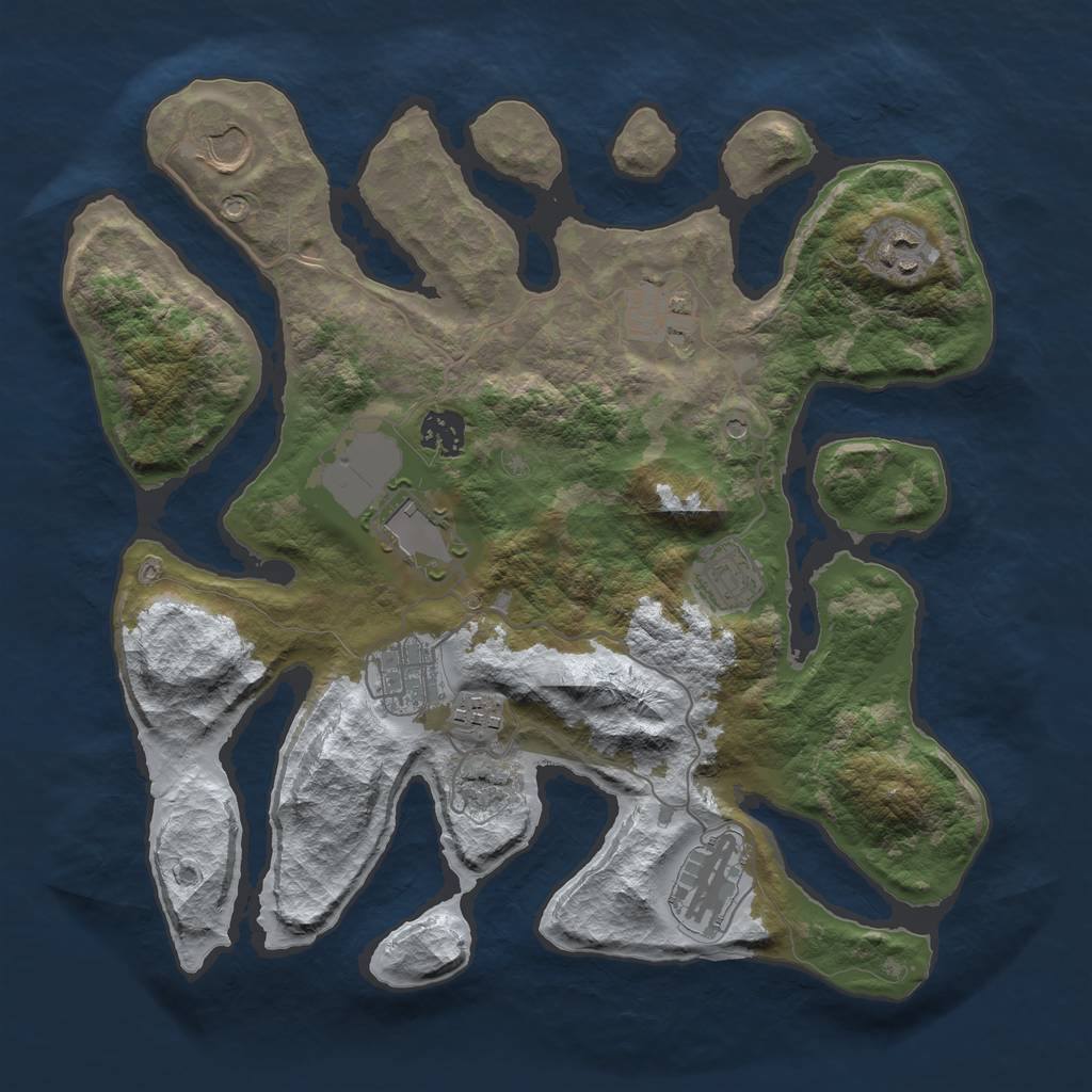Rust Map: Barren, Size: 3500, Seed: 5003890, 12 Monuments