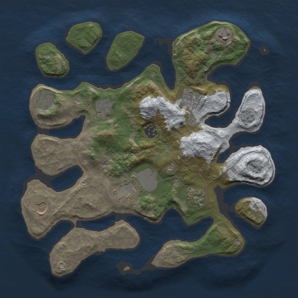 Rust Map: Barren, Size: 3500, Seed: 3038232, 12 Monuments