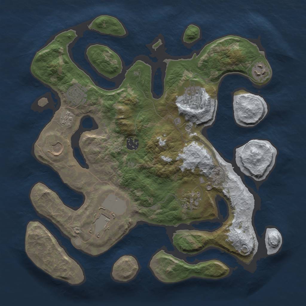 Rust Map: Barren, Size: 3500, Seed: 1251286, 11 Monuments