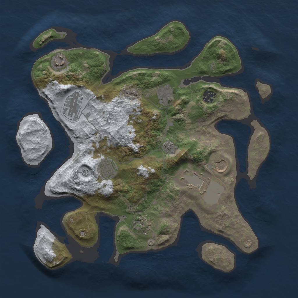 Rust Map: Barren, Size: 3500, Seed: 3370168, 12 Monuments