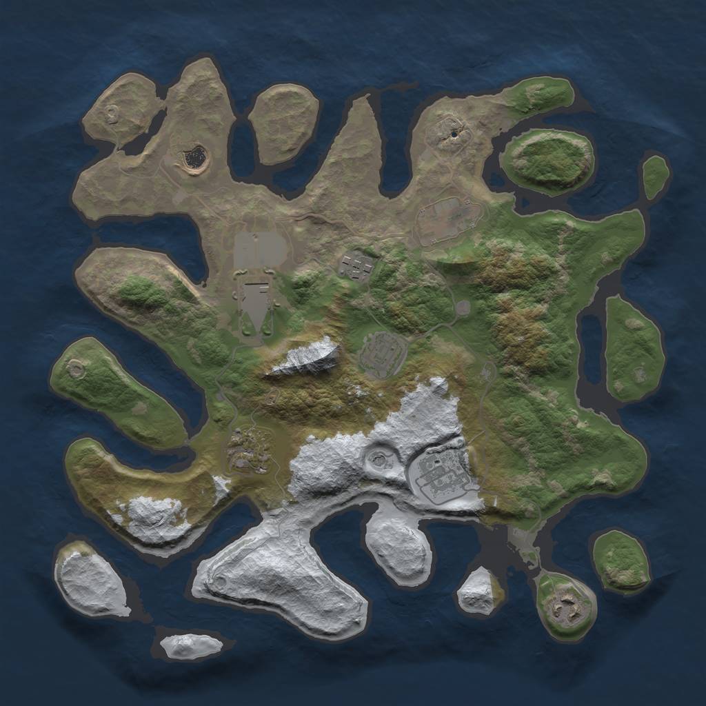 Rust Map: Barren, Size: 3500, Seed: 2561386, 11 Monuments