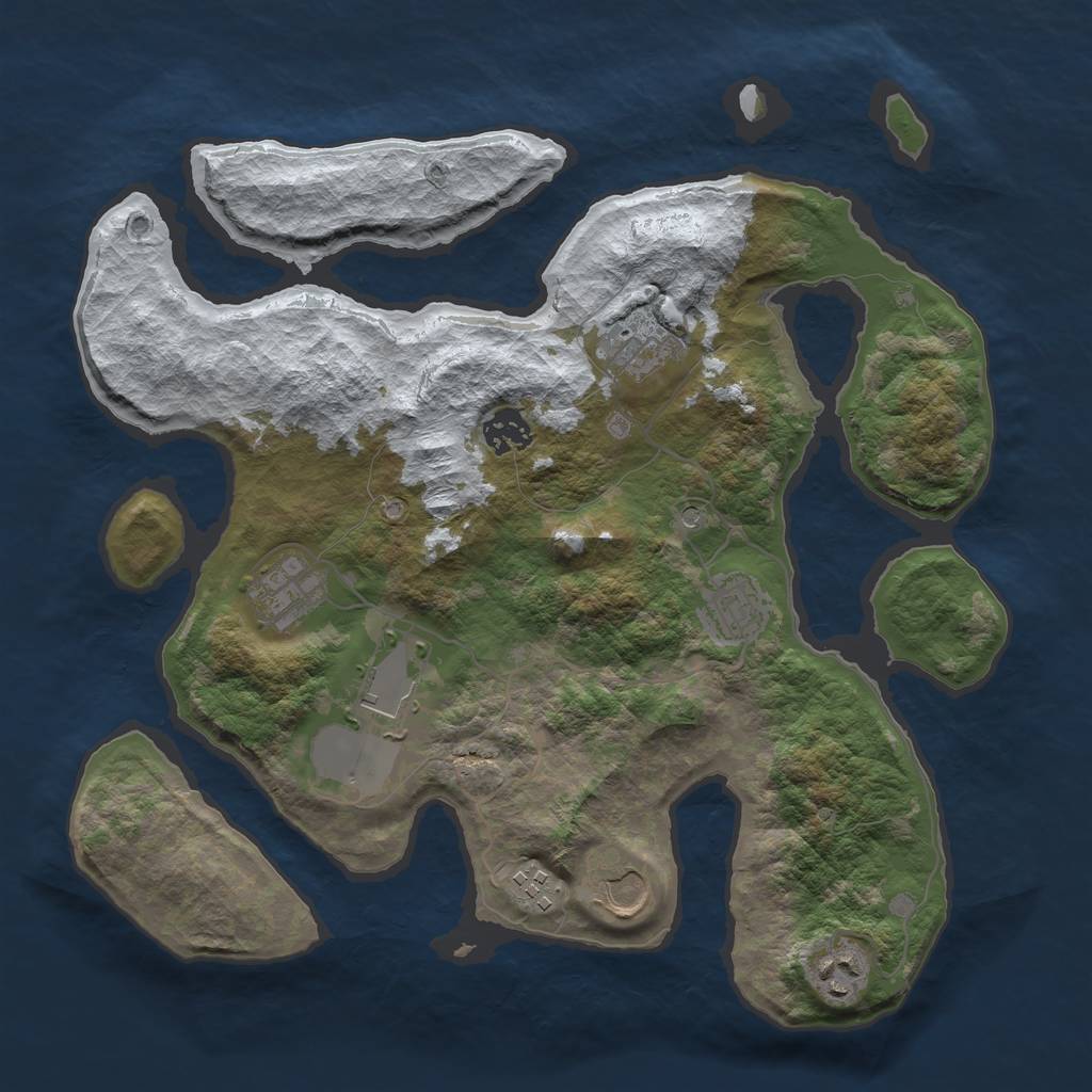 Rust Map: Barren, Size: 3500, Seed: 527363, 11 Monuments