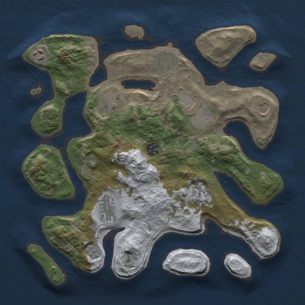Rust Map: Barren, Size: 3500, Seed: 4169905, 12 Monuments