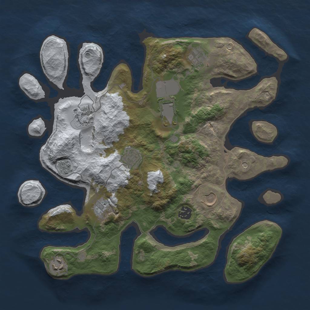 Rust Map: Barren, Size: 3500, Seed: 3757457, 12 Monuments