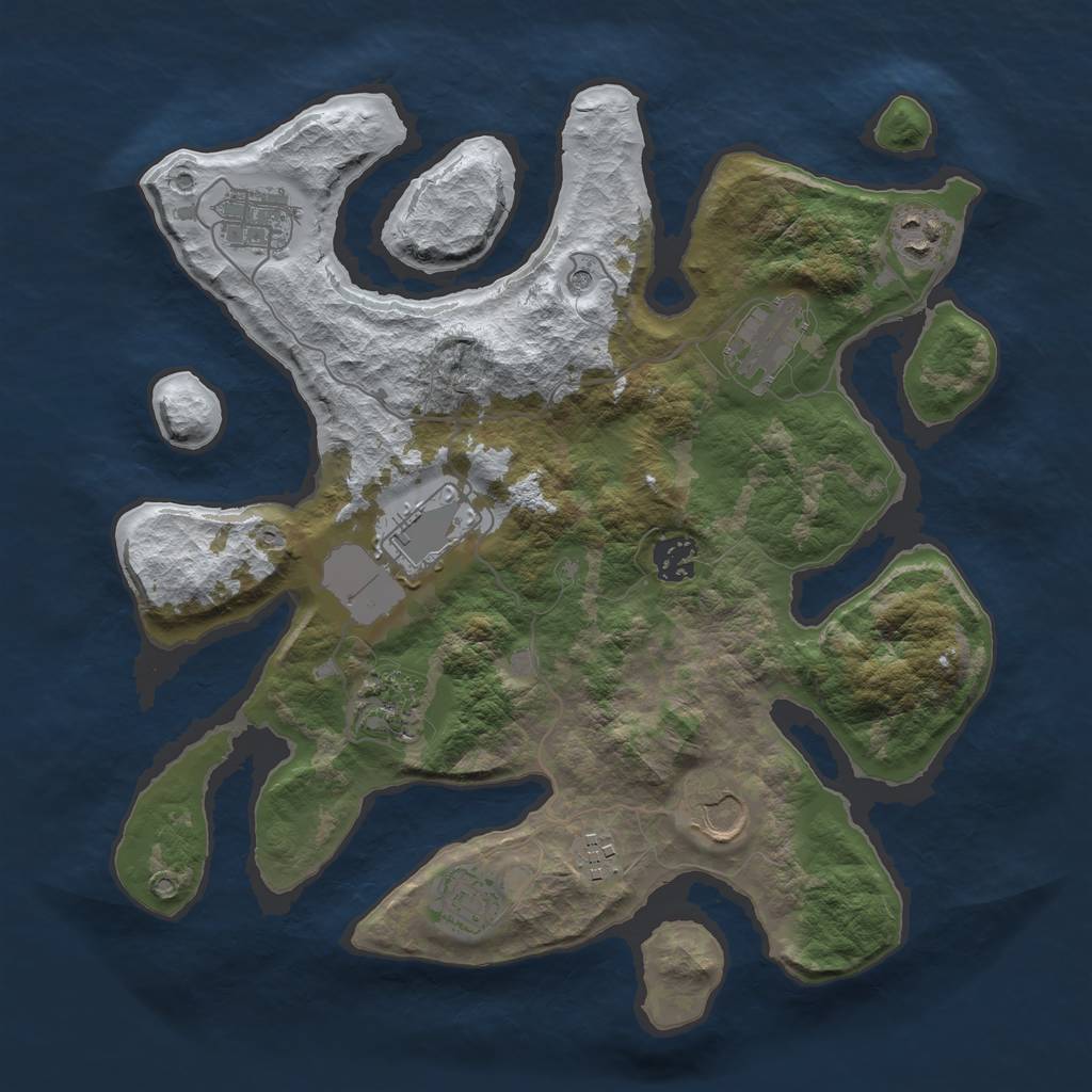 Rust Map: Barren, Size: 3500, Seed: 2411540, 12 Monuments