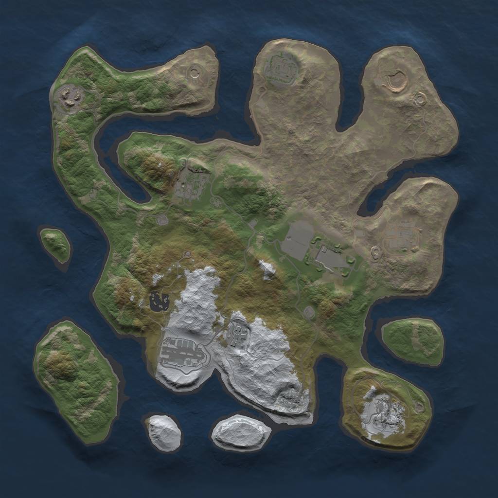 Rust Map: Barren, Size: 3500, Seed: 2397586, 13 Monuments