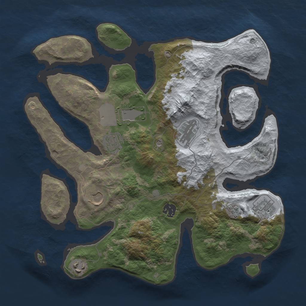 Rust Map: Barren, Size: 3500, Seed: 404080, 11 Monuments