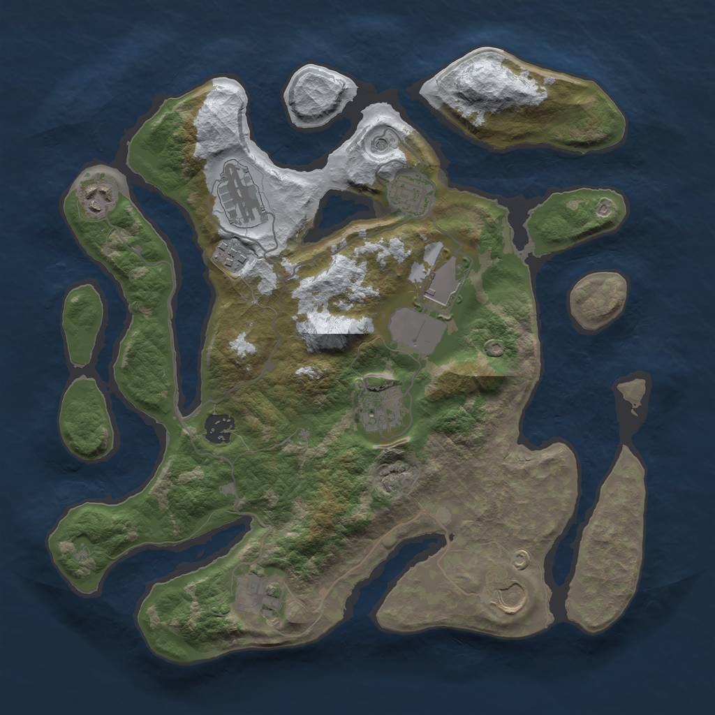Rust Map: Barren, Size: 3500, Seed: 6382070, 12 Monuments