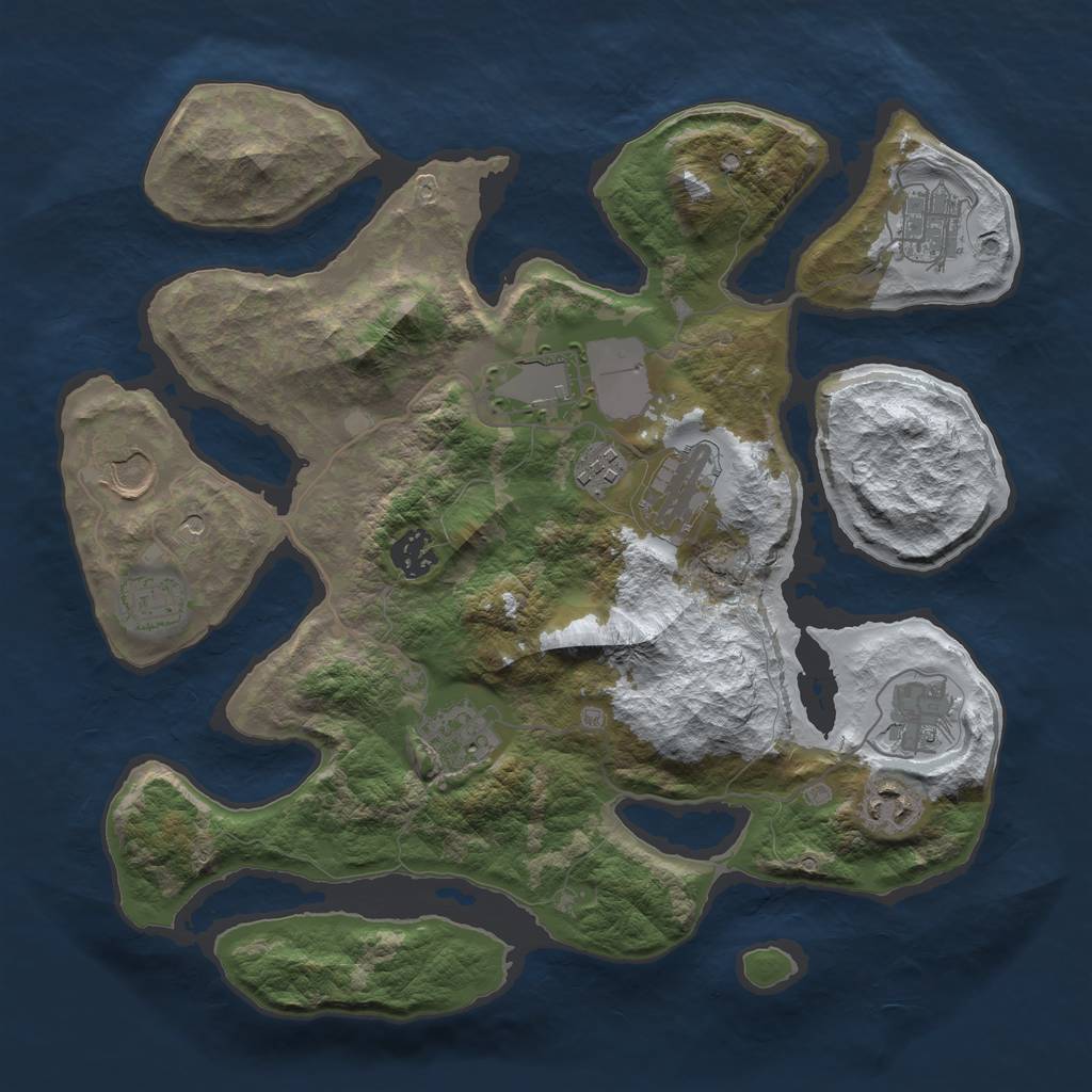 Rust Map: Barren, Size: 3500, Seed: 728137, 13 Monuments
