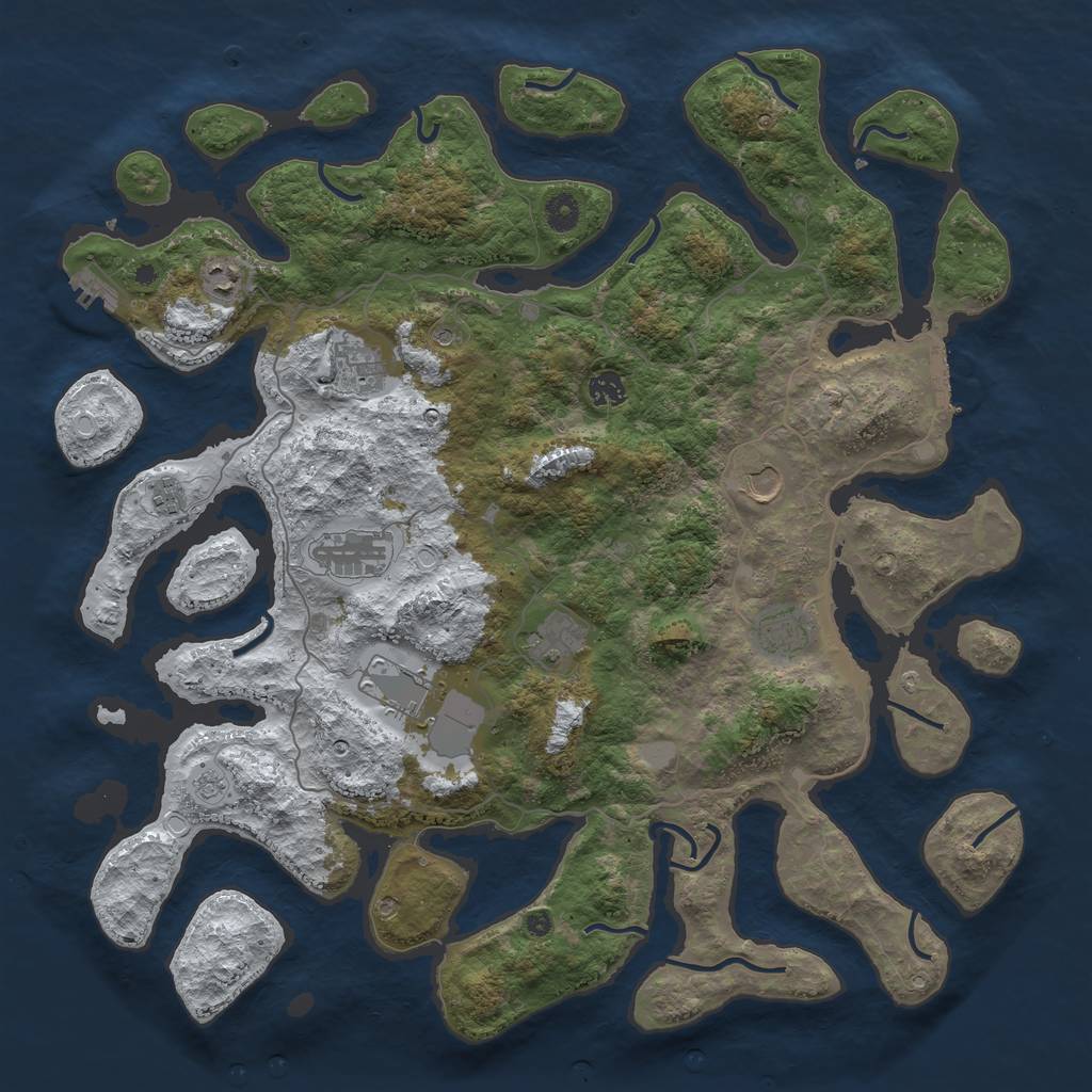 Rust Map: Procedural Map, Size: 4500, Seed: 1424540439, 18 Monuments