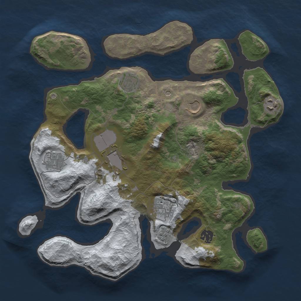Rust Map: Barren, Size: 3500, Seed: 3194977, 11 Monuments