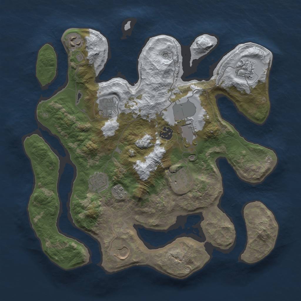Rust Map: Barren, Size: 3500, Seed: 5023201, 12 Monuments
