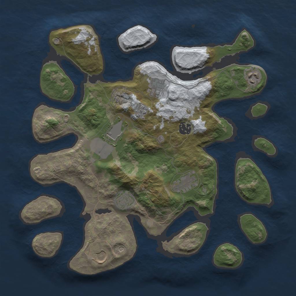 Rust Map: Barren, Size: 3500, Seed: 3570047, 11 Monuments
