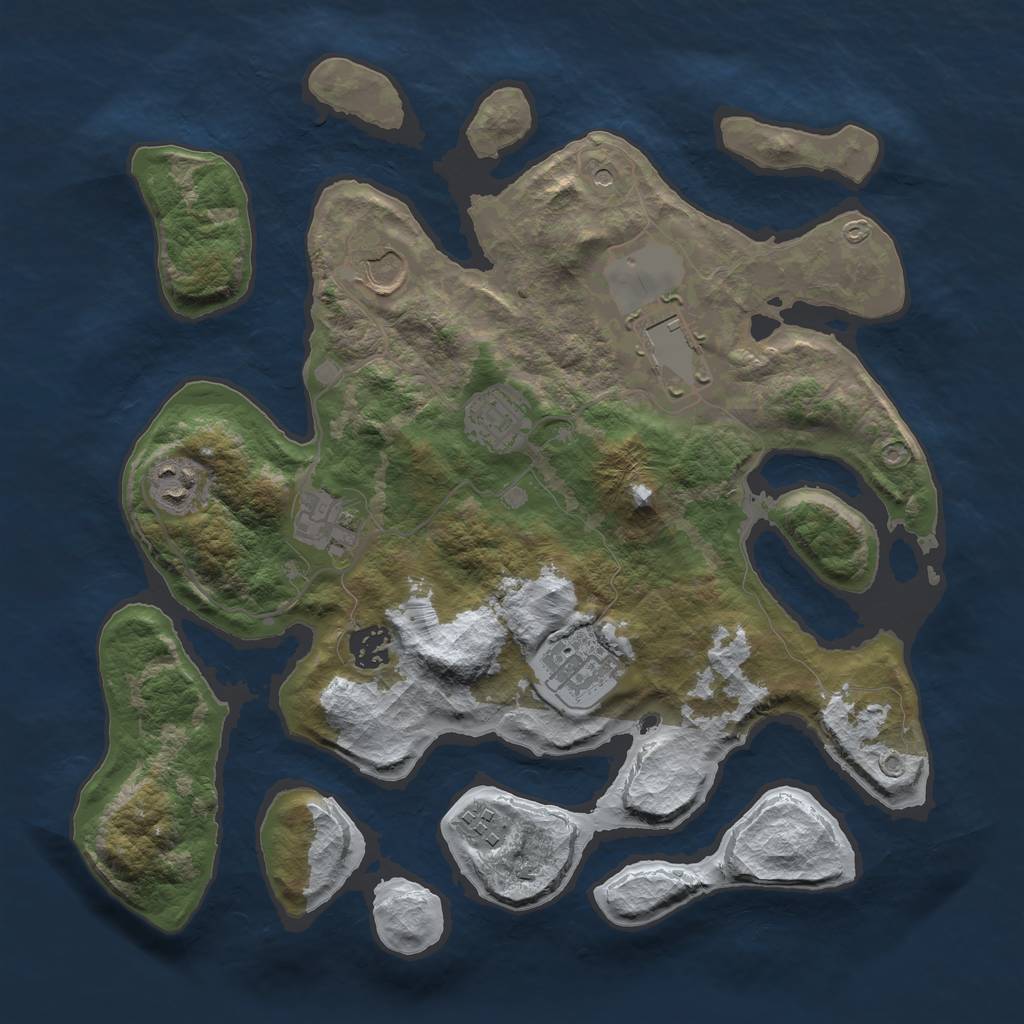 Rust Map: Barren, Size: 3500, Seed: 5285212, 11 Monuments