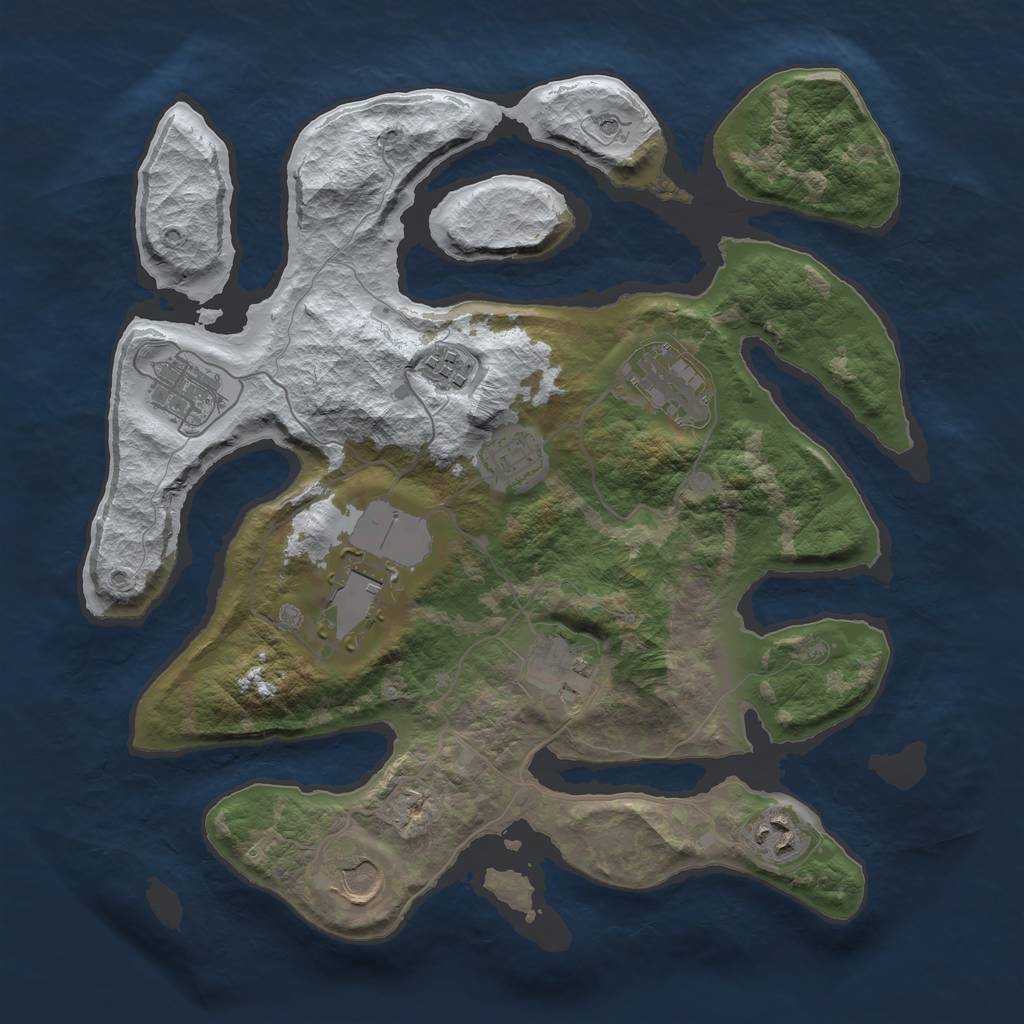 Rust Map: Barren, Size: 3500, Seed: 753128, 11 Monuments