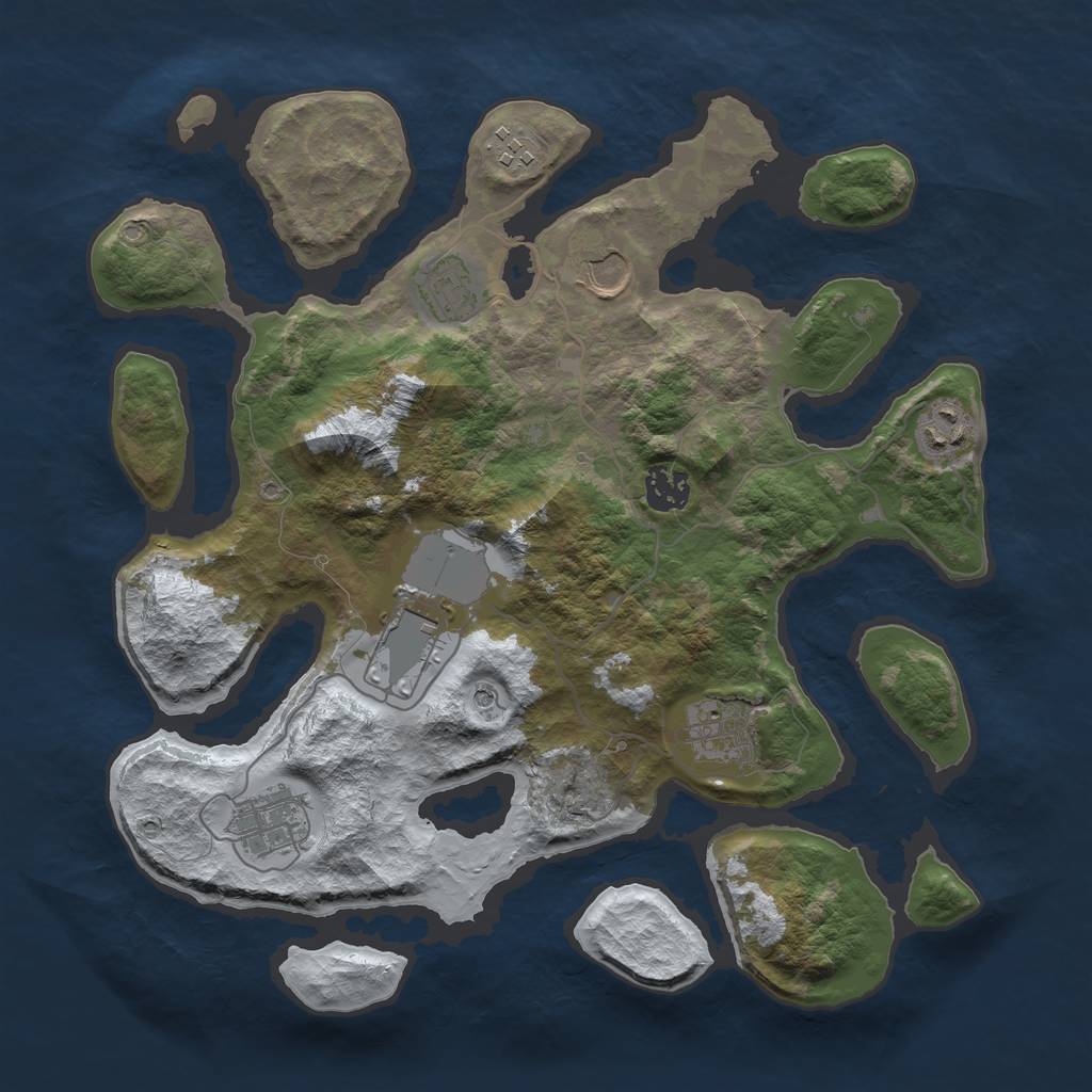 Rust Map: Barren, Size: 3500, Seed: 500, 11 Monuments
