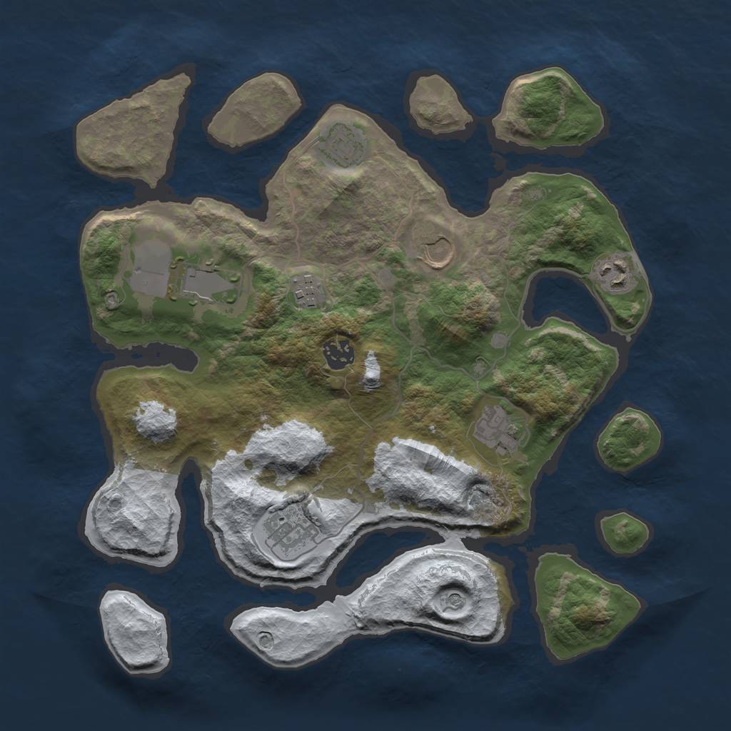 Rust Map: Barren, Size: 3500, Seed: 14693, 11 Monuments
