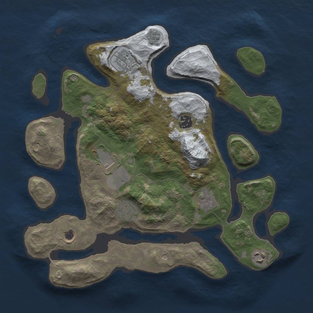 Rust Map: Barren, Size: 3500, Seed: 4973634, 11 Monuments
