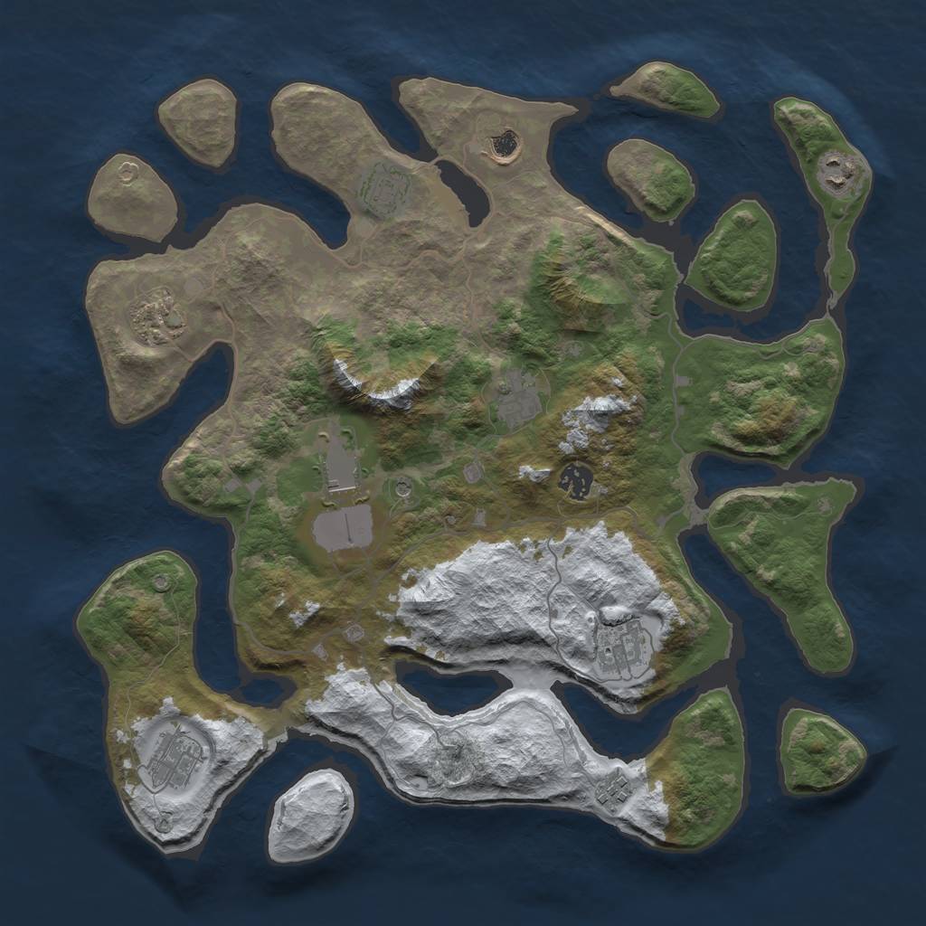 Rust Map: Barren, Size: 4000, Seed: 25874, 13 Monuments