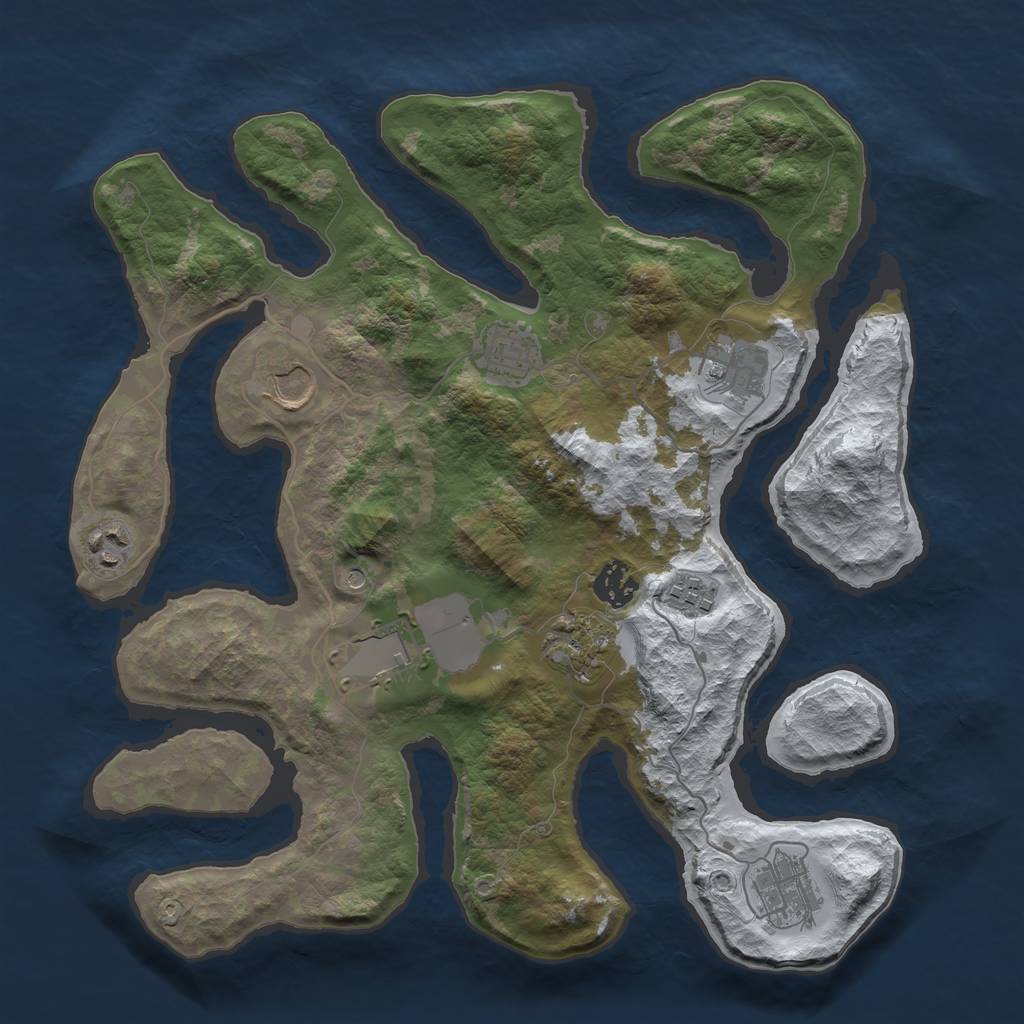 Rust Map: Barren, Size: 3500, Seed: 1463625, 12 Monuments