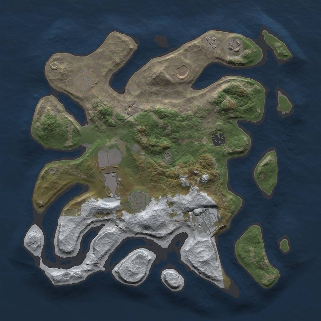 Rust Map: Barren, Size: 3500, Seed: 2385236, 11 Monuments