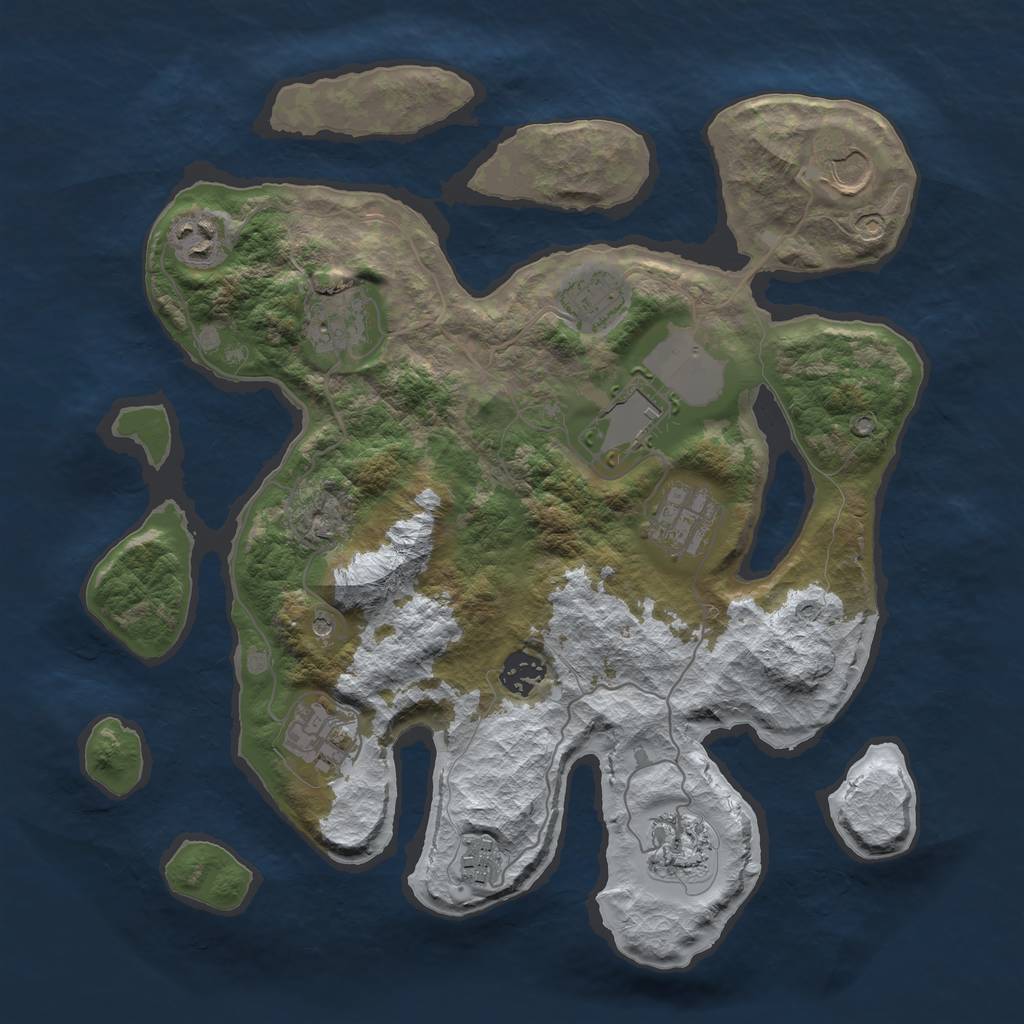 Rust Map: Barren, Size: 3500, Seed: 1202683, 13 Monuments