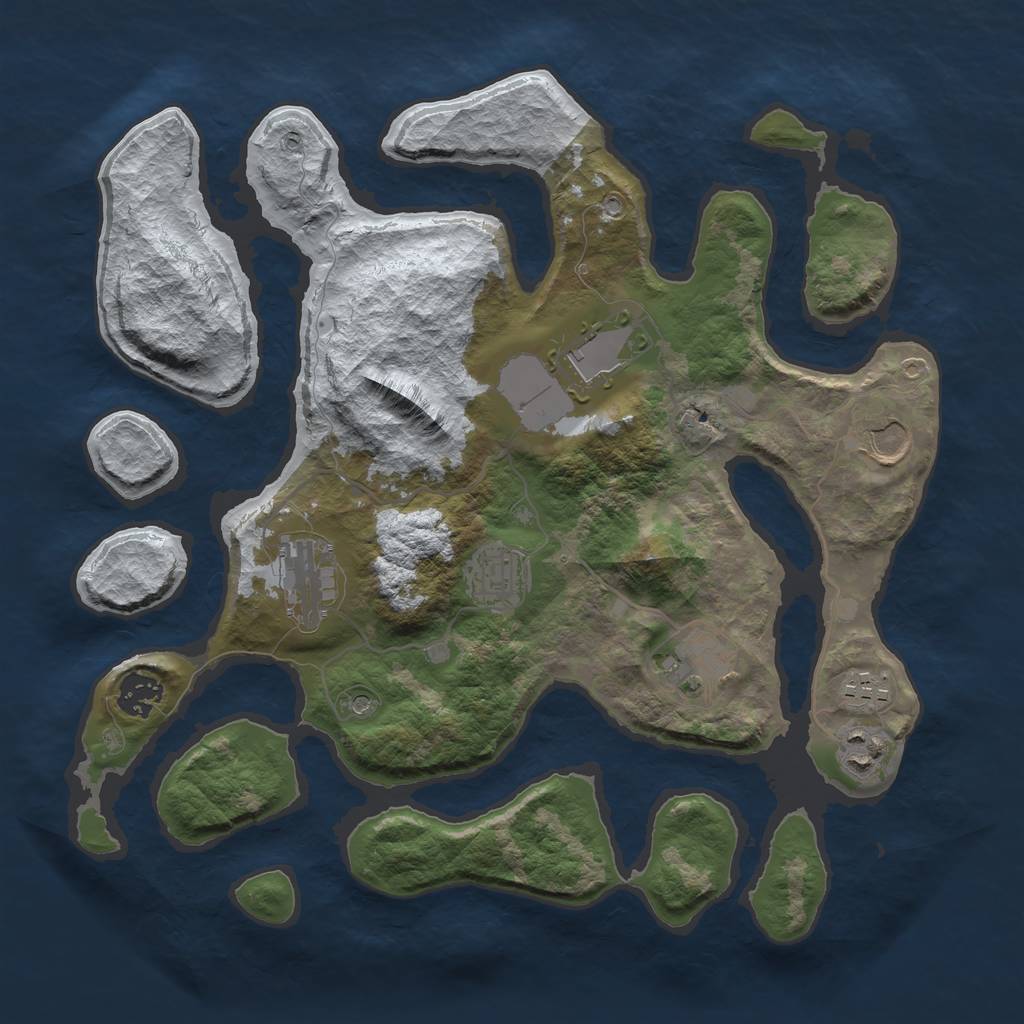 Rust Map: Barren, Size: 3500, Seed: 1367827, 11 Monuments