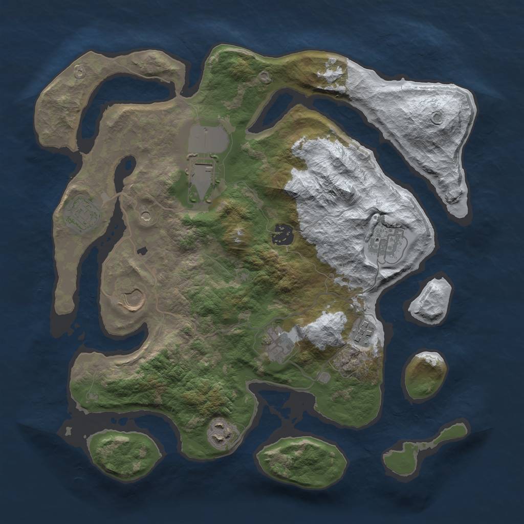 Rust Map: Barren, Size: 3500, Seed: 993607, 11 Monuments