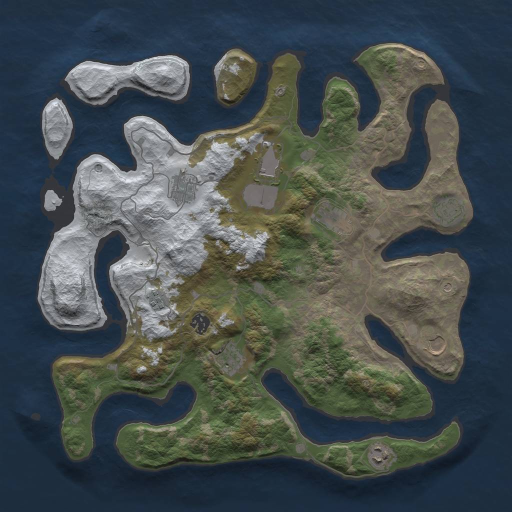 Rust Map: Barren, Size: 4000, Seed: 425835204, 12 Monuments