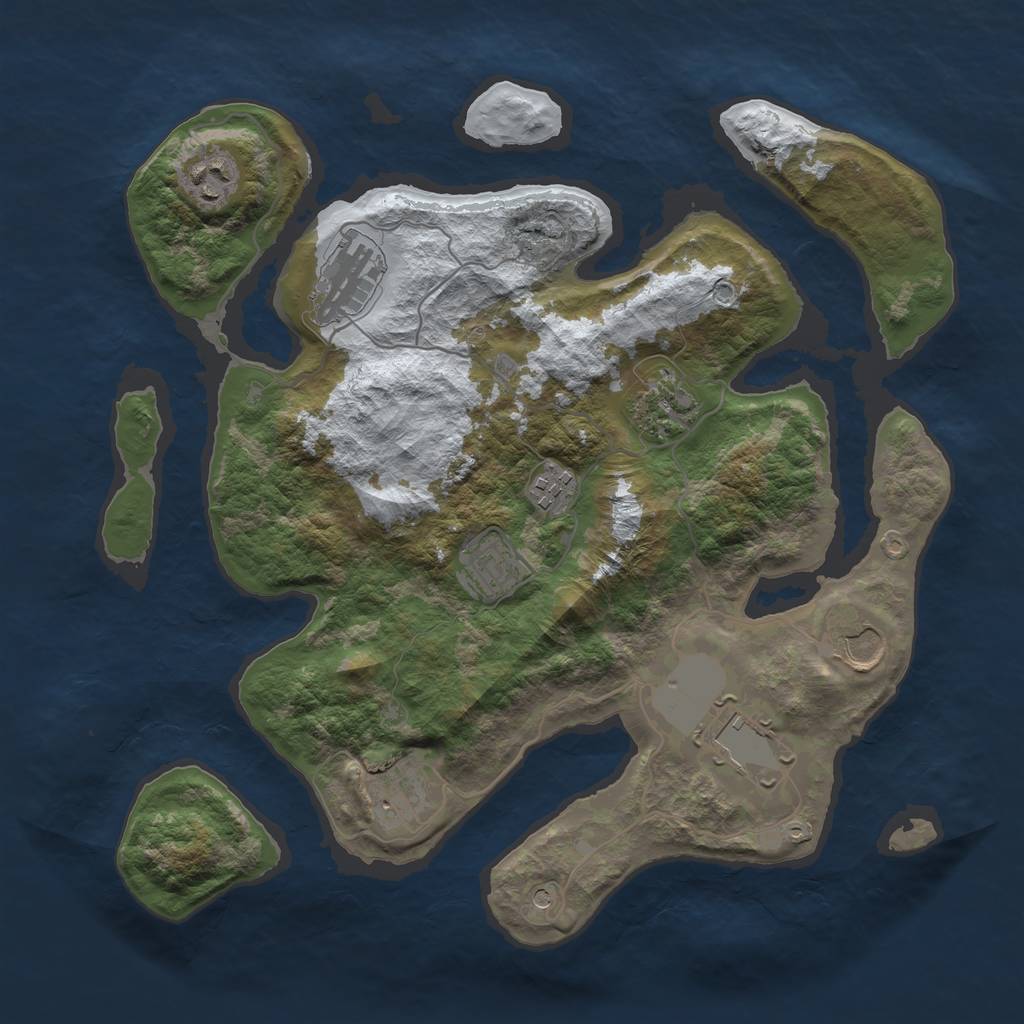 Rust Map: Barren, Size: 3500, Seed: 6077703, 11 Monuments
