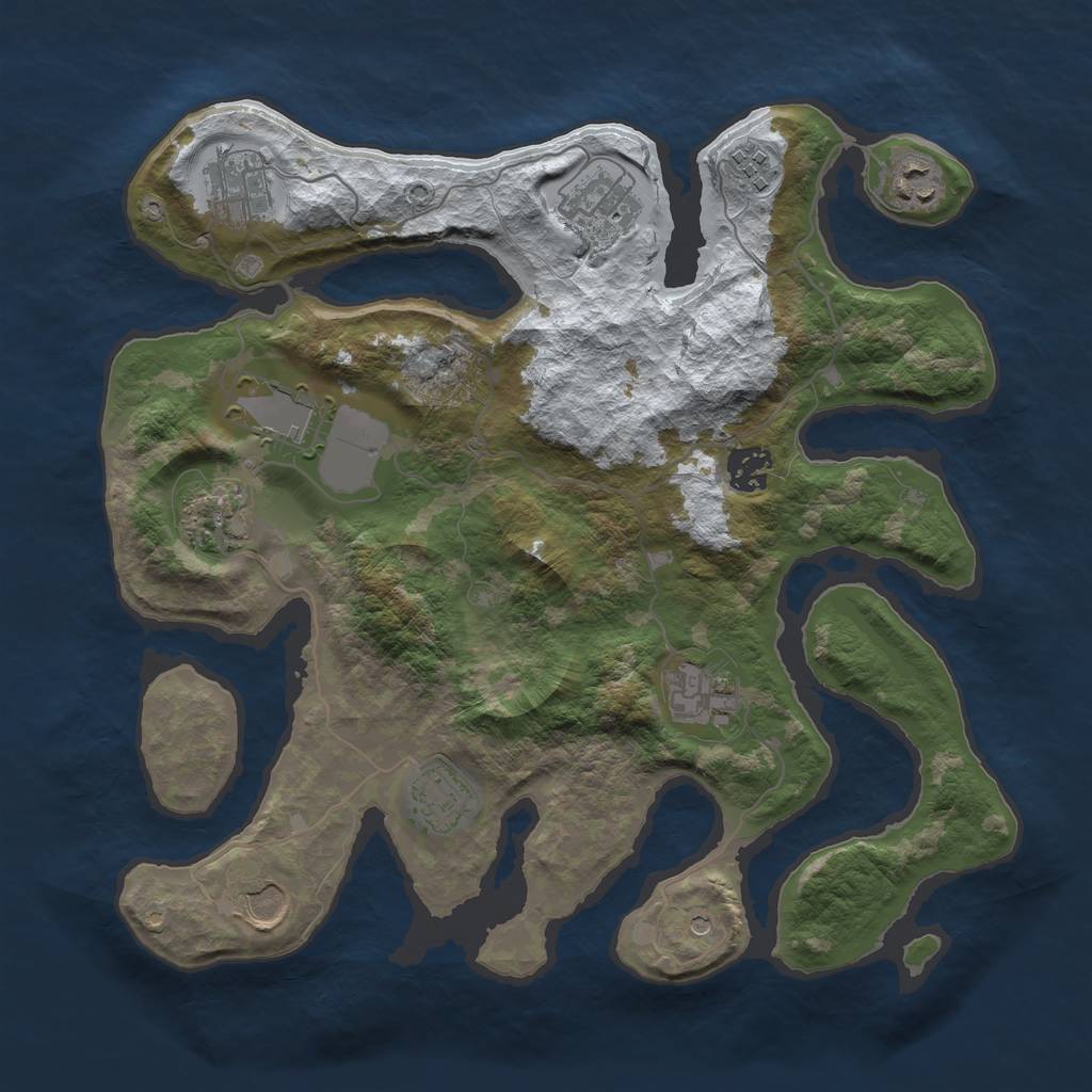 Rust Map: Barren, Size: 3500, Seed: 3315304, 13 Monuments