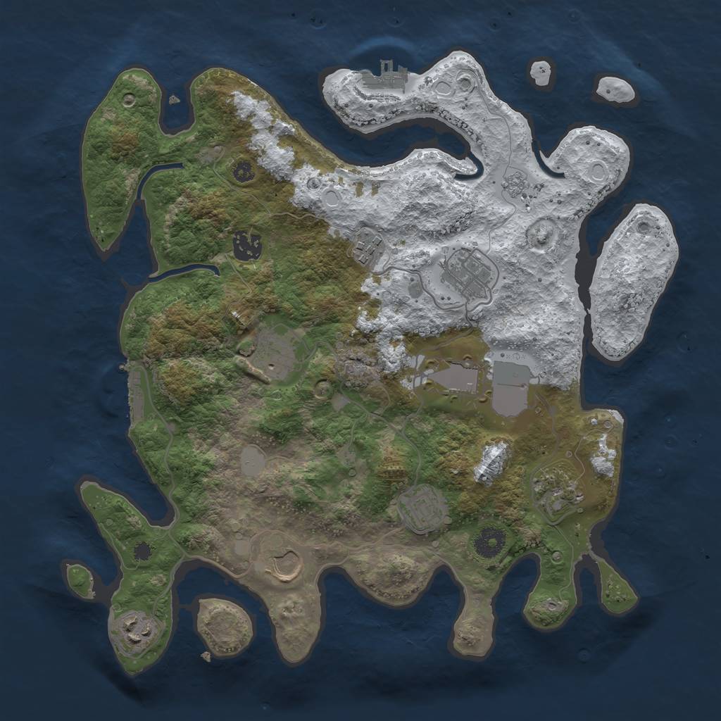 Rust Map: Procedural Map, Size: 3500, Seed: 633409, 17 Monuments